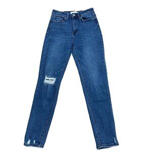 VERVET MOM JEANS HIGH RISE SIZE 26 BLUE DENIM STRETCH DISTRESSED VT1196 CASUAL